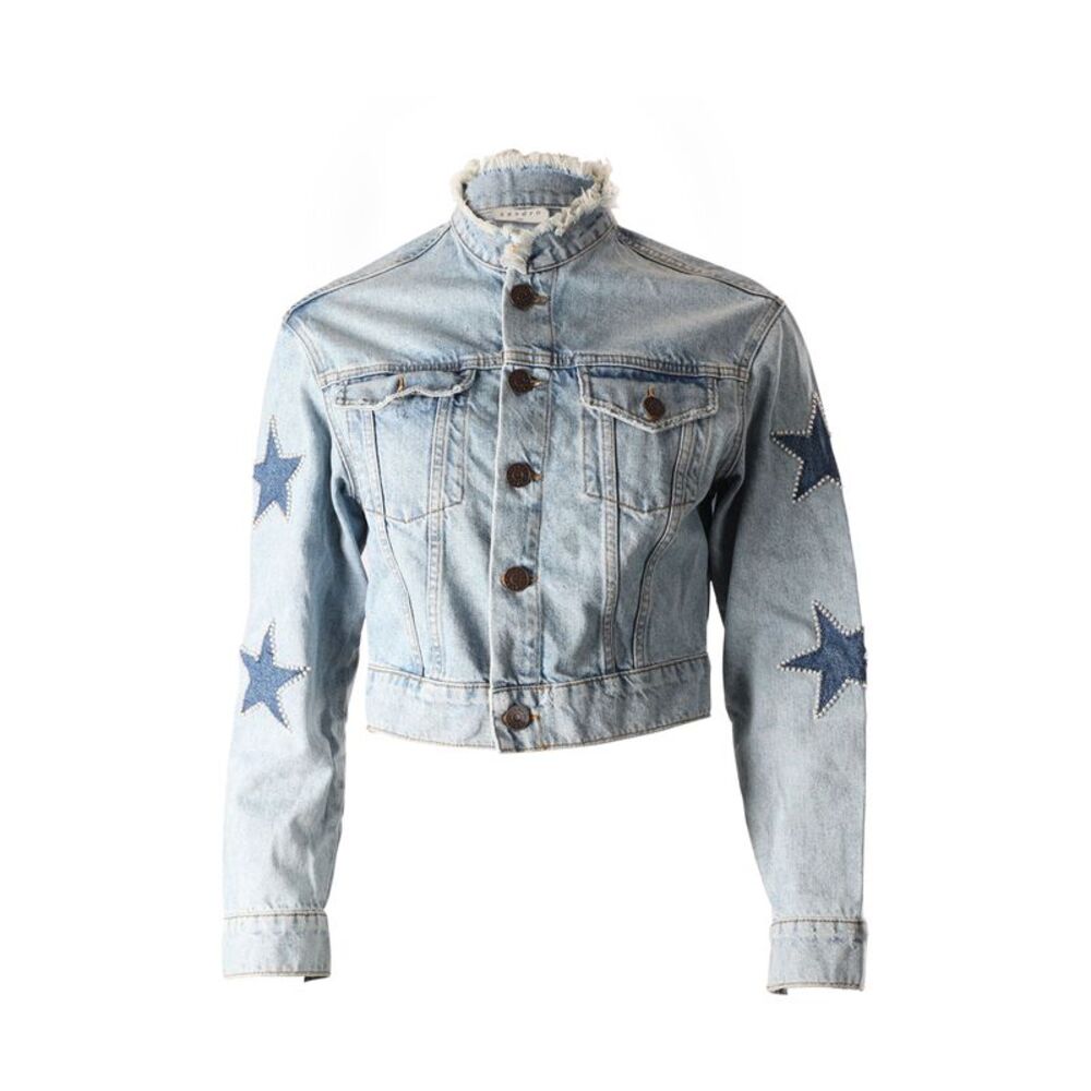 Sandro Paris Liverpool Embellished Denim Jacket in Blue Denim
